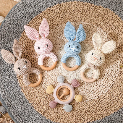 Crochet Wood Baby Rattle - Enchanting Sensory Delight
