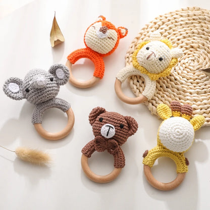 Crochet Wood Baby Rattle - Enchanting Sensory Delight